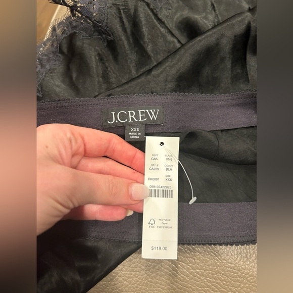 J.Crew Gwen lace-trim slip skirt in textured satin in Black New with Tags! - Picture 5 of 5